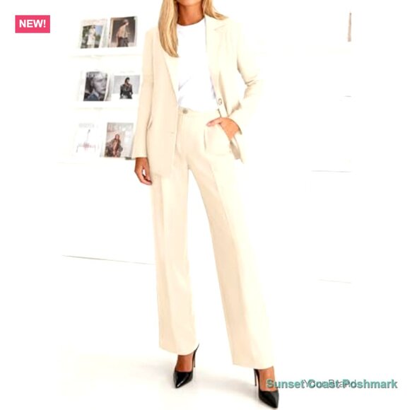 Polyester Blazer and Wide Leg Pants Suit Set for Business Casual - Picture 5 of 7